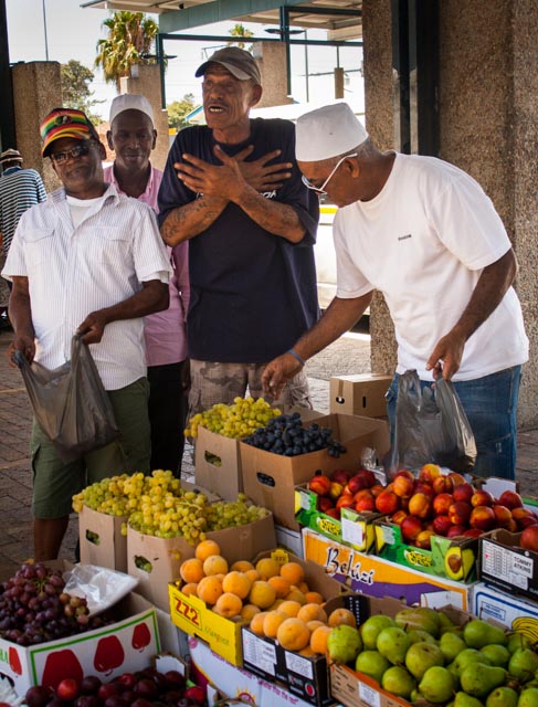 Faizel Wagenaar and colleagues at fruit stand, Claremont, 2015